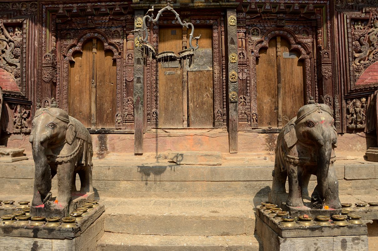 Kathmandu Changu Narayan 07 A Pair Of Elephants In Front Of The South Entrance To Changu Narayan Temple A pair of stone elephants guard the south side of the Changu Narayan Temple in the Kathmandu Valley.